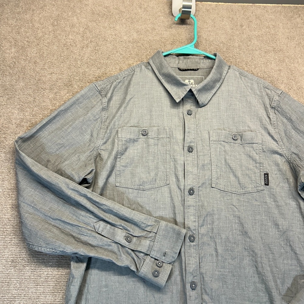 KUIU Button Up Shirt Men's Large Long Sleeve Gray Lyocell Blend Performance